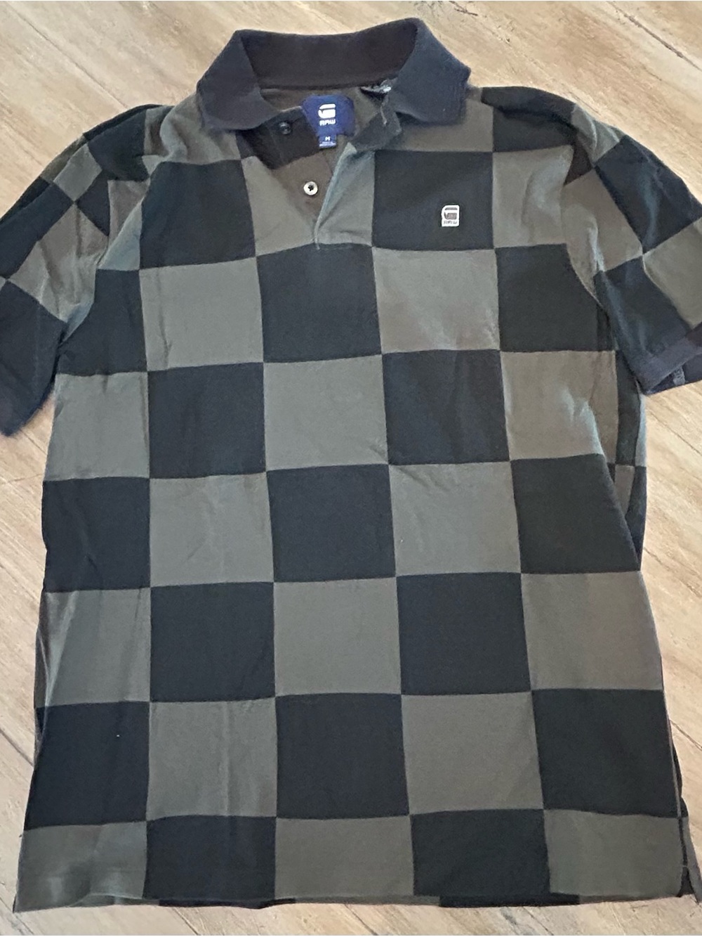 G-Star Checkerboard Polo in Black and Olive Green